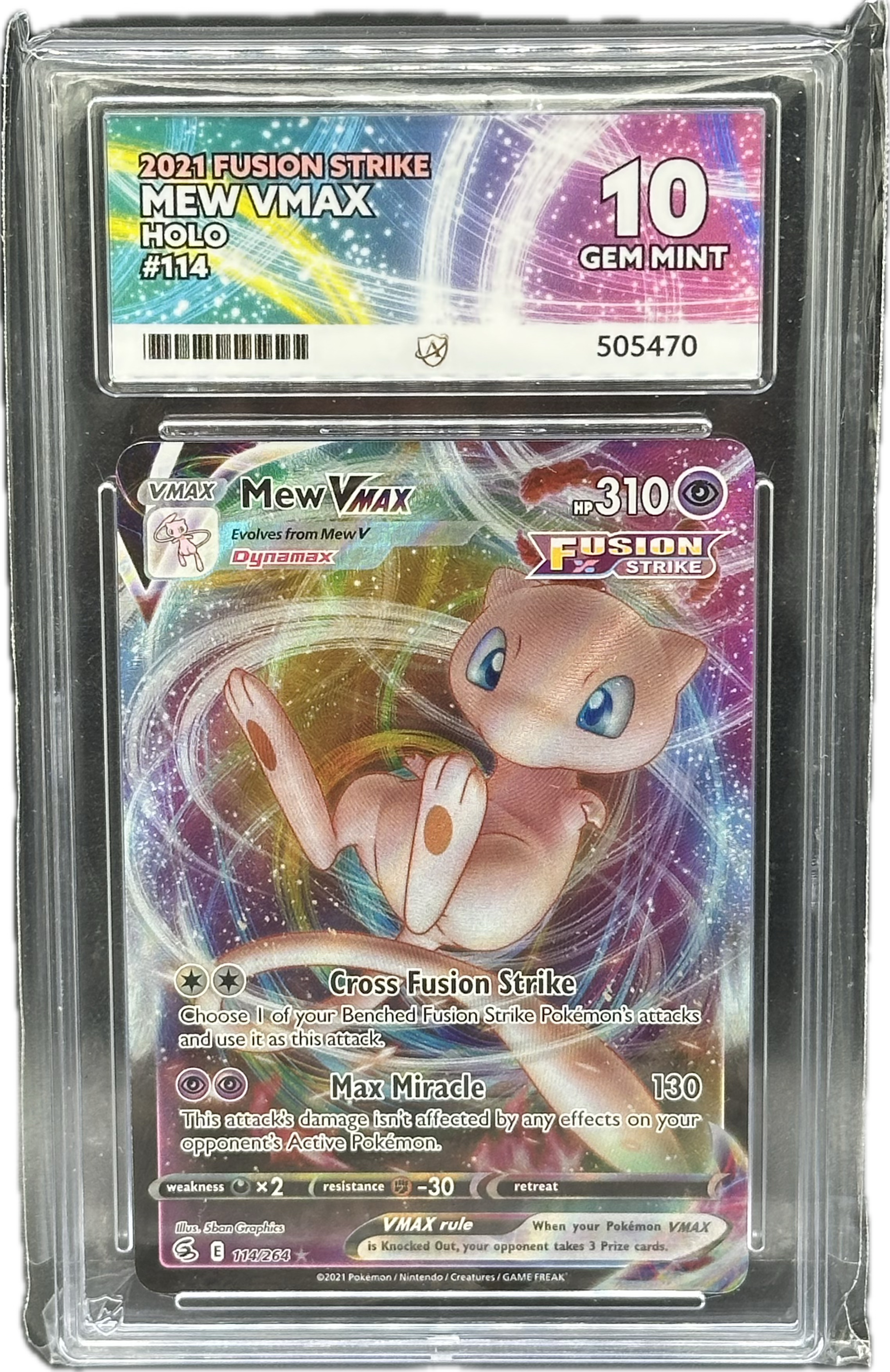 GEM MINT 10 Mew VMAX #114 – Pokémon Fusion Strike Holo (Ace Graded)